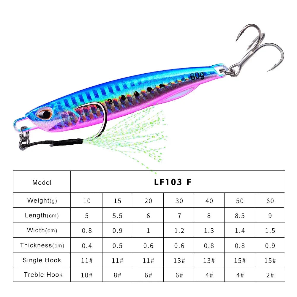 PROBEROS umpan pancing Metal Jig bercahaya 30g 40g 50g 60g dengan Treble Hook MJ068