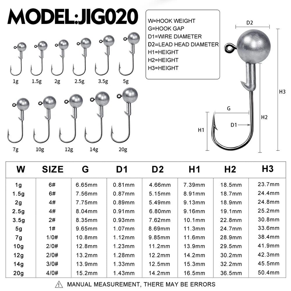 PROBEROS Mata Pancing 1g 12g 14g 20g Kail Timbal Jig Head Kail Untuk Soft Lure Worm Bait KUP101