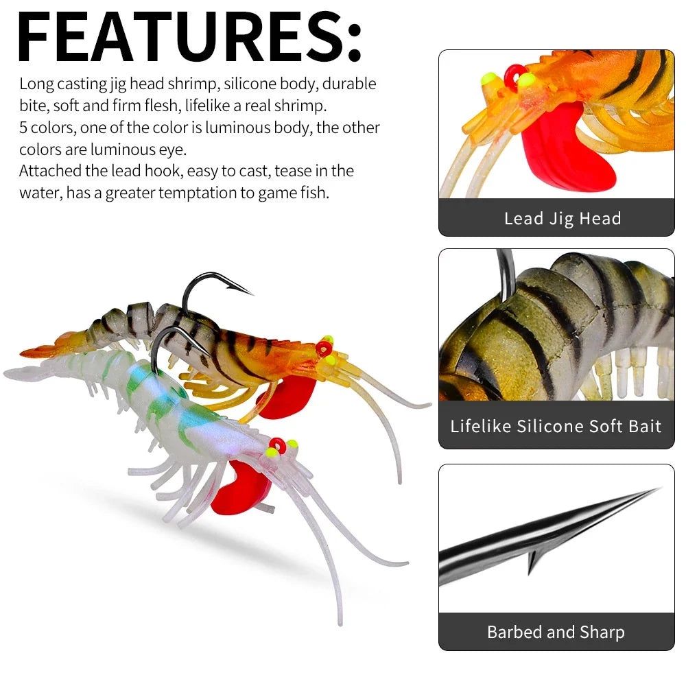 PROBEROS Umpan Pancing Soft Bait Bentuk Udang bahan Silikon Lembut dengan Kail Ukuran 6/9/13G LE125