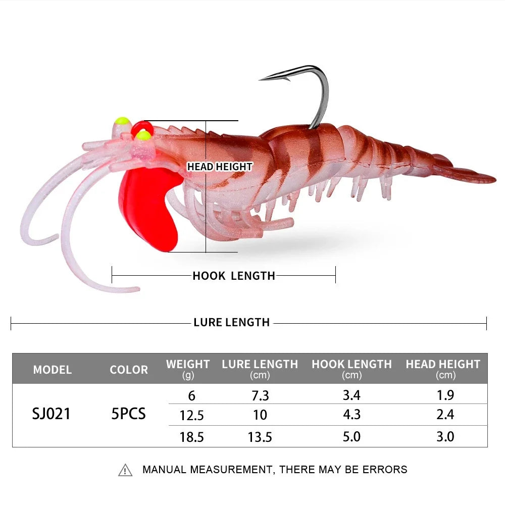PROBEROS Umpan Pancing Soft Bait Bentuk Udang bahan Silikon Lembut dengan Kail Ukuran 6/9/13G LE125