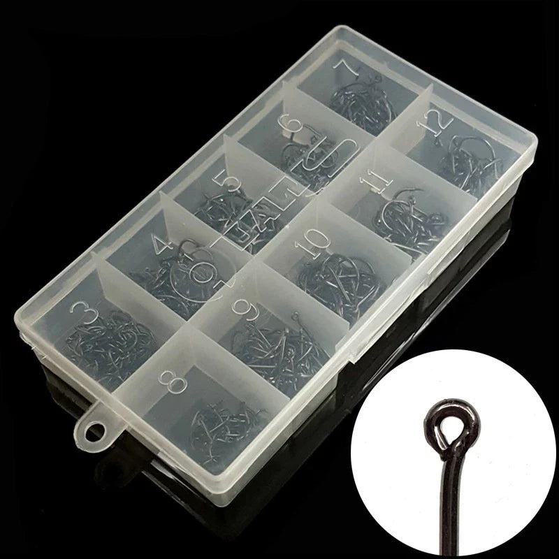 500pcs Kail Pancing Aneka Ukuran Bahan Baja Karbon Dengan Tali Pengait KUP153