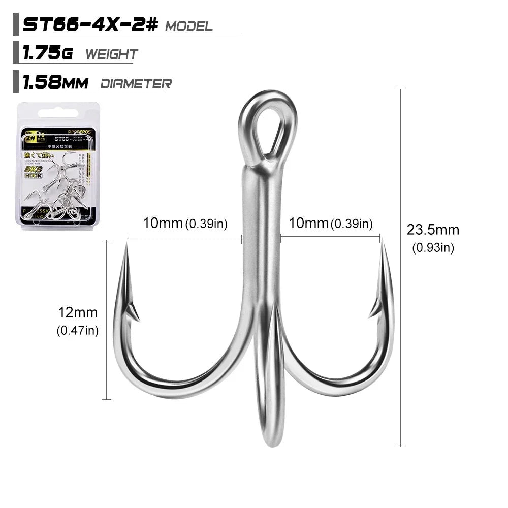 PROBEROS 10PCS Kail Pancing Besar Quadruple 4X Kekuatan 4#-5/0# Kail Pancing Bahan Carbon Steel Warna Terang KUP158